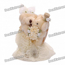 Cute Wedding Teddy Bears Couple Toy Doll Ring Box - Light Yellow