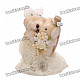 Cute Wedding Teddy Bears Couple Toy Doll Ring Box - Light Yellow