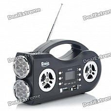 2-Mode 14-LED White Flashlight + 1.4" LCD Rechargeable MP3 Music Speaker w/ FM/USB/SD/TF - Black