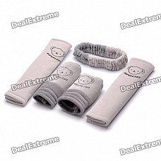 Universa Car Safety Belt + Rearview Mirror + Parking Brake + Gear Stick Sleeves Set - Random Color