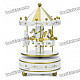 Mini Carousel Merry-Go-Round Style Rotating Music Box with "Castle in the Sky" Melody - Gold + White