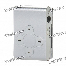 Rechargeable Clip-On Screen Free MP3 Player w/ TF Slot / 3.5mm Jack - Silver