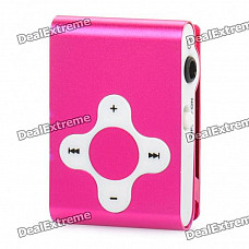 Rechargeable Clip-On Screen Free MP3 Player w/ TF Slot / 3.5mm Jack - Deep Pink