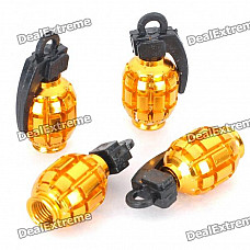 Cool Grenade Shaped Motorcycle/Car Tire Valve Dust Cap Cover - Gold (4-Piece Pack)