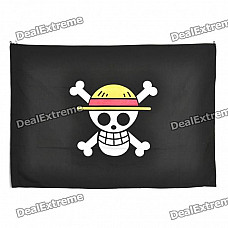 One Piece Luffy Skull Jolly Roger Flag (Black + White + Yellow)