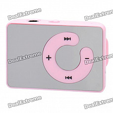 Mirror Rechargeable Clip-On Screen Free MP3 Player w/ TF Slot / 3.5mm Jack - Pink