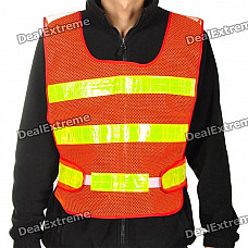 Light Reflective Strips Orange Safety Mesh Vest - Red