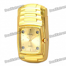 Stylish Cool Metal Watch w/ 4-LED Colorful Flashing Light + Windproof Gas Lighter - Golden