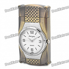 Stylish Cool 2-in-1 LED Colorful Light Metal Watch + Windproof Gas Lighter - Bronze ( 1 x SR626W)