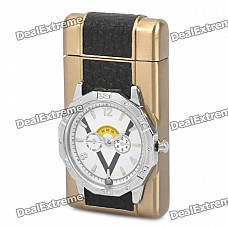 Stylish Cool 2-in-1 LED Colorful Light Metal Watch + Windproof Gas Lighter - Bronze ( 1 x SR626W)