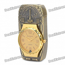 Stylish Cool 2-in-1 Metal Watch + Windproof Gas Lighter - Bronze + Yellow