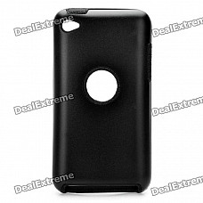 Protective Aluminum Alloy + Silicone Back Case for Ipod Touch 4 - Black