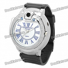 Fashion Zinc Alloy Wrist Watch + Butane Lighter - Silver + Black (1 x SR626SW)