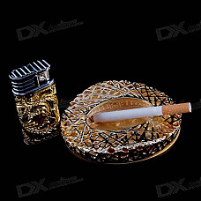 Golden Bird Cage Ashtray with Lighter Set