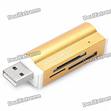 USB 2.0 SD / MS / TF / M2 Card Reader - Golden