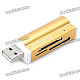 USB 2.0 SD / MS / TF / M2 Card Reader - Golden