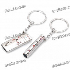 Lighter + Cigarette Shaped Couple's Keychain - Silver (Pair)