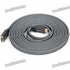 Full HD 1080P 3D HDMI V1.4 Male to Male Flat Connection Cable - Black (5M-Cable Length)