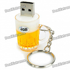 Beer Mug Style USB 2.0 Flash Jump Drive with Key Ring - Yellow (4GB)
