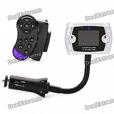 Steering Wheel Mount Bluetooth Car Kit + 1.5" LCD MP3 Player Transmitter Set - Silver