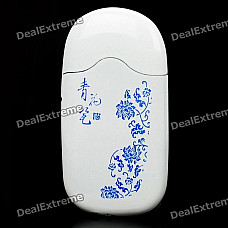 Blue and White Porcelain Pattern Metal Butane Lighter - White + Blue