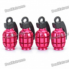 Cool Grenade Shaped Car Tire Valve Caps - Deep Pink (4-Piece Pack)