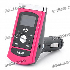 1" LCD MP3 Player FM Transmitter w/ USB / 3.5MM Audio / TF - Deep Pink (DC 12~24V)