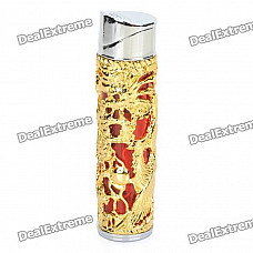 Dragon and Phoenix Pattern Butane Lighter with Red / Blue / Green Flashing Light - Gold (1 x AG3)