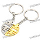Chinese Character Xi (Meaning Happy) Shaped Keychain with Magnet - Silver + Gold (Pair)