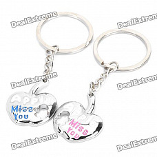 Cute Apple Shaped Couple Lovers Keychain - Silver (Pair)
