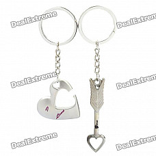 Stylish Arrow & Heart Style Couple Lovers Keychain - Silver (Pair)
