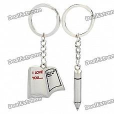 Creative Love Letter & Pen Style Couple Lovers Keychain - Silver (Pair)