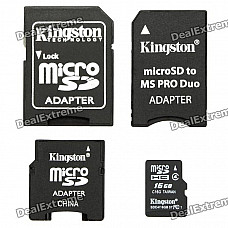 Genuine Kingston TF / Micro SD Memory Card w/ SD / MS PRO Duo / Mini SD Adapter - 16GB (Class4)