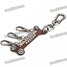 Cool Punk Cow Leather Bone Shaped Keychain - Brown + Iron Grey
