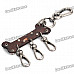 Cool Punk Cow Leather Bone Shaped Keychain - Brown + Iron Grey