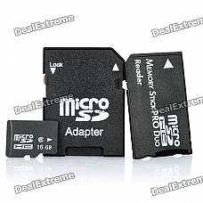 Micro SD/TF Card with SD Card and MS Card Adapter - Black (16GB / Class 6)