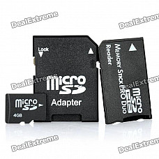 Micro SD/TF Card with SD Card and MS Card Adapter - Black (4GB)