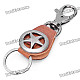 Cool Army Star Designed Cow Leather + Zinc Alloy Keychain - Brown + Silver
