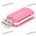 SY-596 USB 2.0 Multi-in-One Memory Card Reader - Pink + White