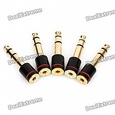 6.35mm Male to 3.5mm Female Audio Jack Adapters - Golden + Black (5-Piece Pack)