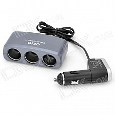 3-in-1 Car Cigarette Powered Adapter Extended Socket with USB - Silver Gray