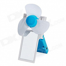 Stylish 3-Fan-Blade USB Fan w/ Mirror - Blue + White (3 x AAA)