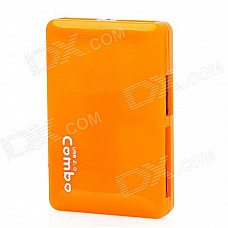 Mini COMBO USB2.0 3-Port HUB SD / MicroSD / TF / MS / M2 Card Reader - Orange (32GB)