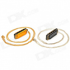 Mini 4-Hole 8-Tone Harmonicas with Necklace Chain - Black + Golden (2-Pack)