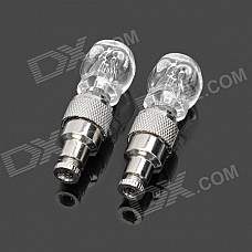Flashing Colorful Light Skull Style Car Tire Valve Caps - Transparent + Silver (2-Pack)