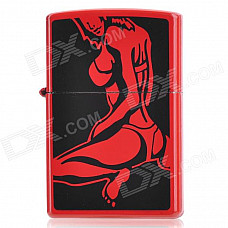 Uncap Style Sexy Girl Pattern Kerosene Oil Lighter - Black + Red