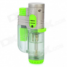 2000'C Tri-Flame Zinc Alloy Windproof Butane Jet Torch Lighter - Green