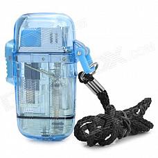 Waterproof Windproof Butane Gas Lighter with Strap - Transparent Blue