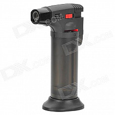 HD101 Wind Resistant Flame Adjustable Gas Lighter w/ Stand - Black + Silver