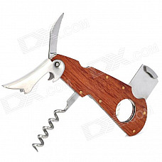 Multi-Function Wooden Stainless Steel Cigar Cutter with Saw Knife + Wine Opener - Silver + Brown